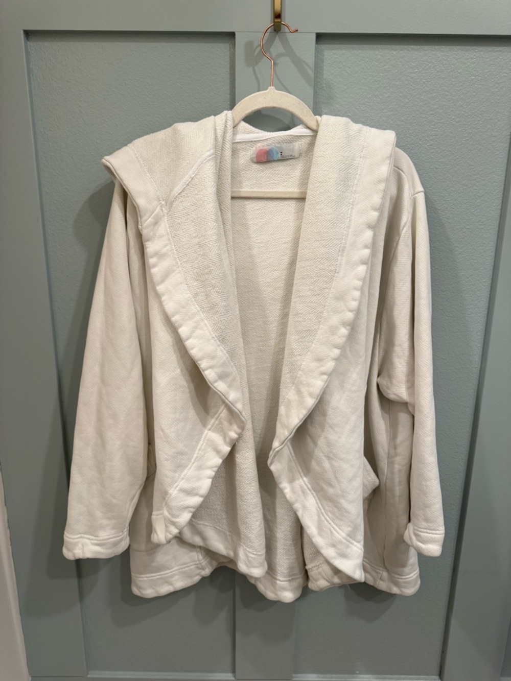 Free People Beach Cozy Cream Open Front Hooded Cardigan